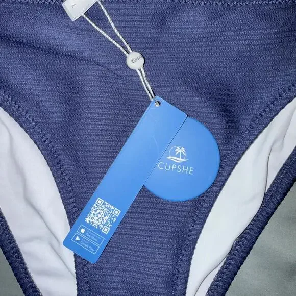 Cupshe Women's Navy ribbed and strappy Bikini Swimwear Set NWT size Large - Picture 5 of 7